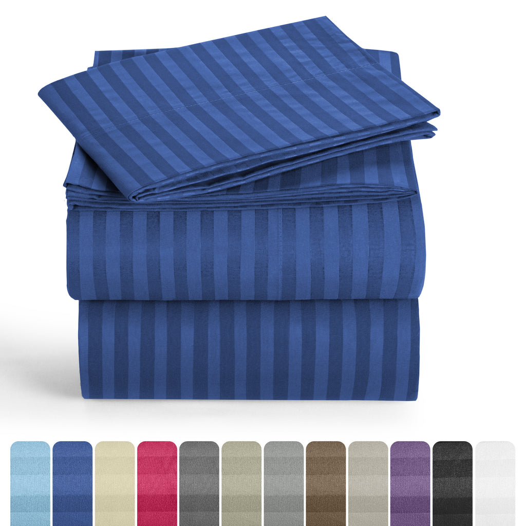Luxury Striped Bed Sheet Set 3 or 4 Pcs – Hotel-Quality Deep Pocket 16", Extra Soft Breathable Cooling Sheets, Wrinkle & Fade Resistant, Twin Twin XL Full Queen King Cal King, 11 Colors