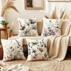 4-Piece Boho Poppy Flower Throw Pillow Covers Watercolor Chinoiserie Floral Soft Tones Decorative Cushion Covers 18x18 Inch Sofa Bedroom Office Car Farmhouse No Insert