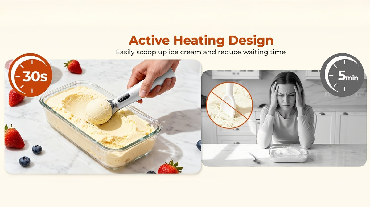 Electric Heated Ice Cream Scoop USB-C Rechargeable with 3 Temperature Settings - Self-Heating Ice Cream Scoop for Hard Ice Cream, IPX7 Waterproof, Ergonomic Zinc Alloy & Silicone, Ice Cream Lover Gift