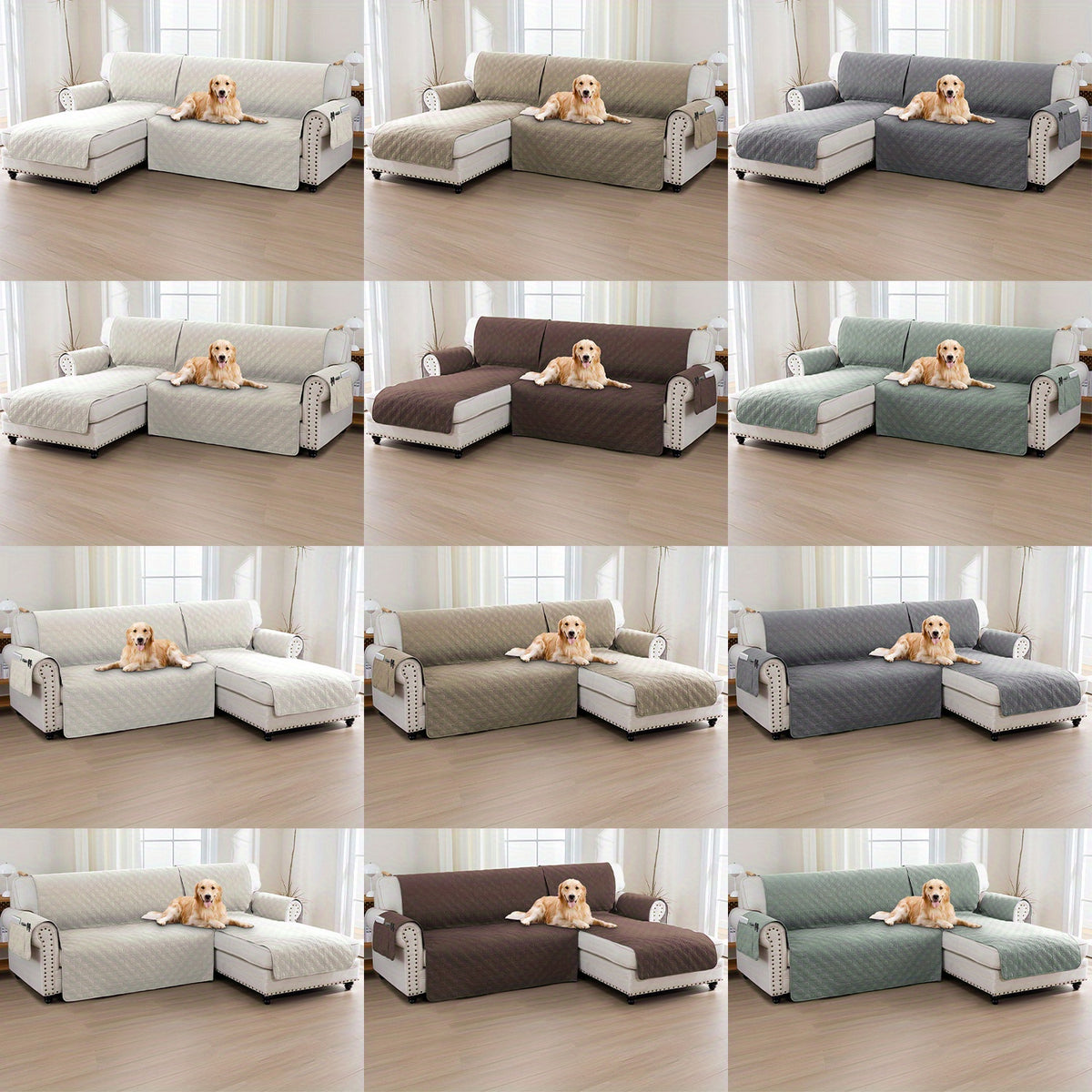 L-Shaped Sectional Sofa Cover 100% Liquid-Resistant Couch Slipcover with Non-Slip Straps for Dogs Cats Pets Left Right Chaise