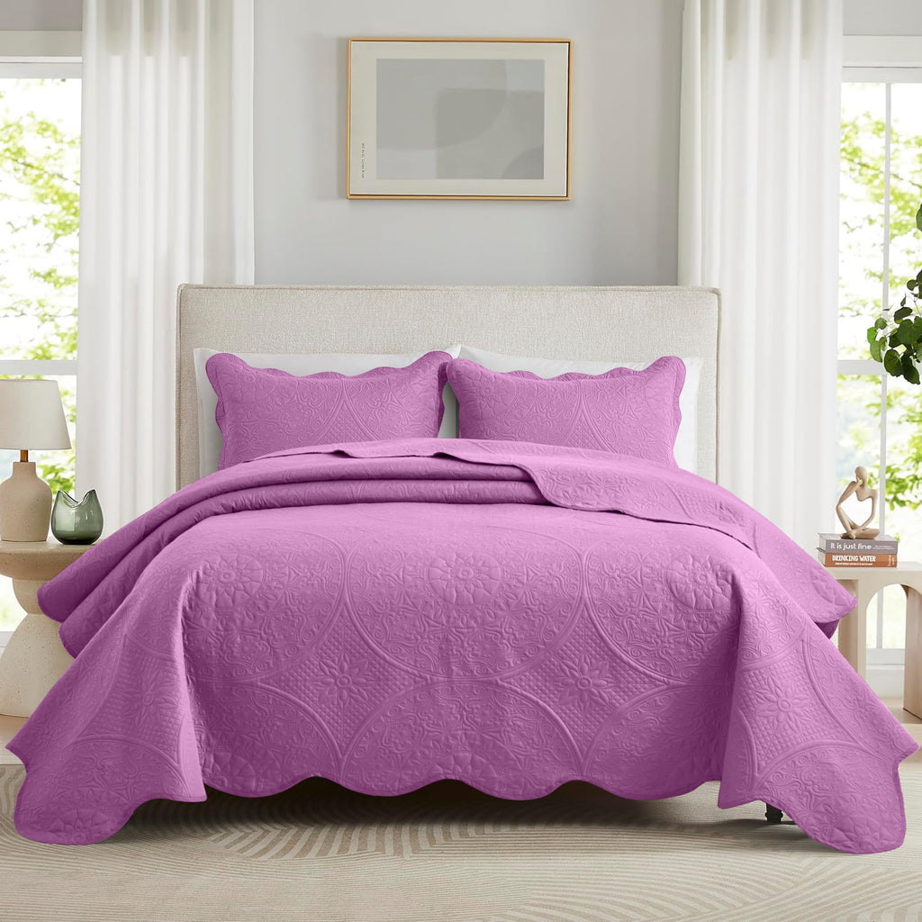 Luxury Quilted Bedspread Set 3 Piece Floral Coverlet with Pillow Shams Breathable Lightweight All Season - Twin Queen King California King 16 Colors