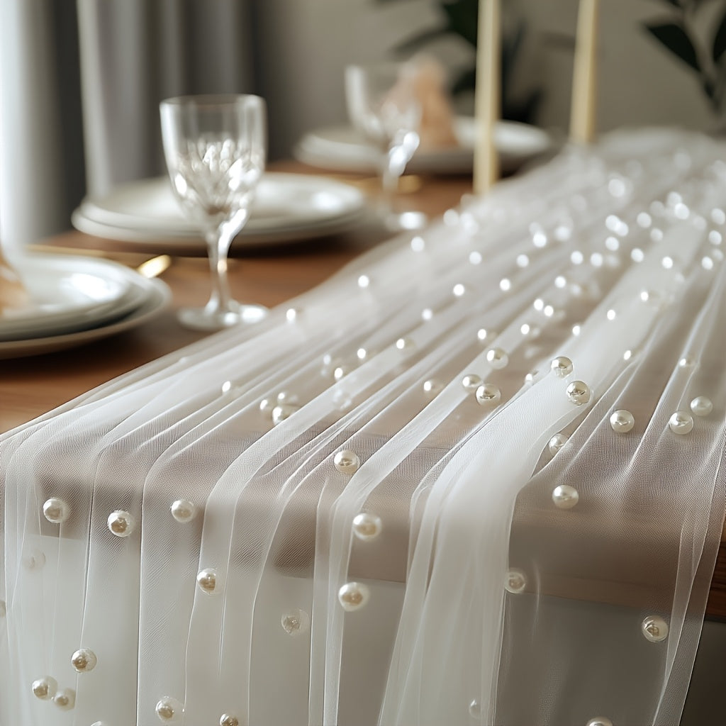 White Pearl Sheer Tulle Fabric 160x300cm 5.25x9.8ft for Wedding Party Home Window Wall Tabletop Decoration Festive Event Backdrop