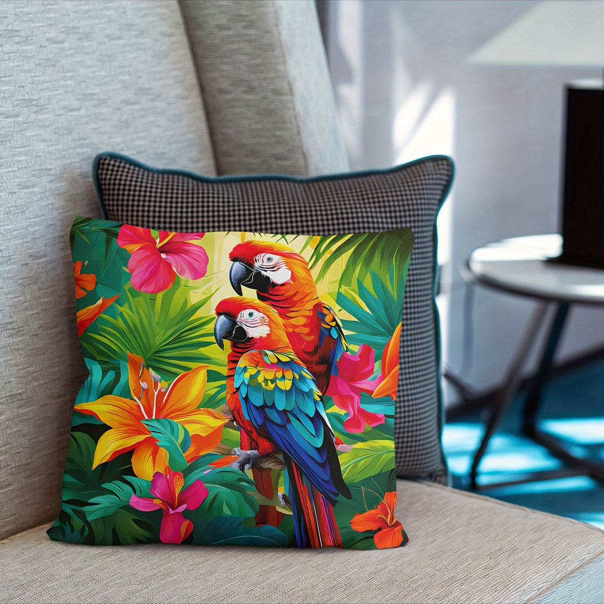 Tropical Parrot Floral Throw Pillow Covers 4 Pack 18x18 Inch Vibrant Botanical Print Zipper Soft Polyester Machine Washable for Bedroom Living Room Office
