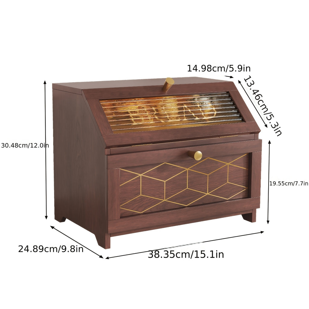 Wooden Bread Box Large Double Layer Flip Top with Golden Trim - Countertop Bread Storage Container for Kitchen Organization, Keeps Bread Fresh, 4 Colors, Great Housewarming Gift