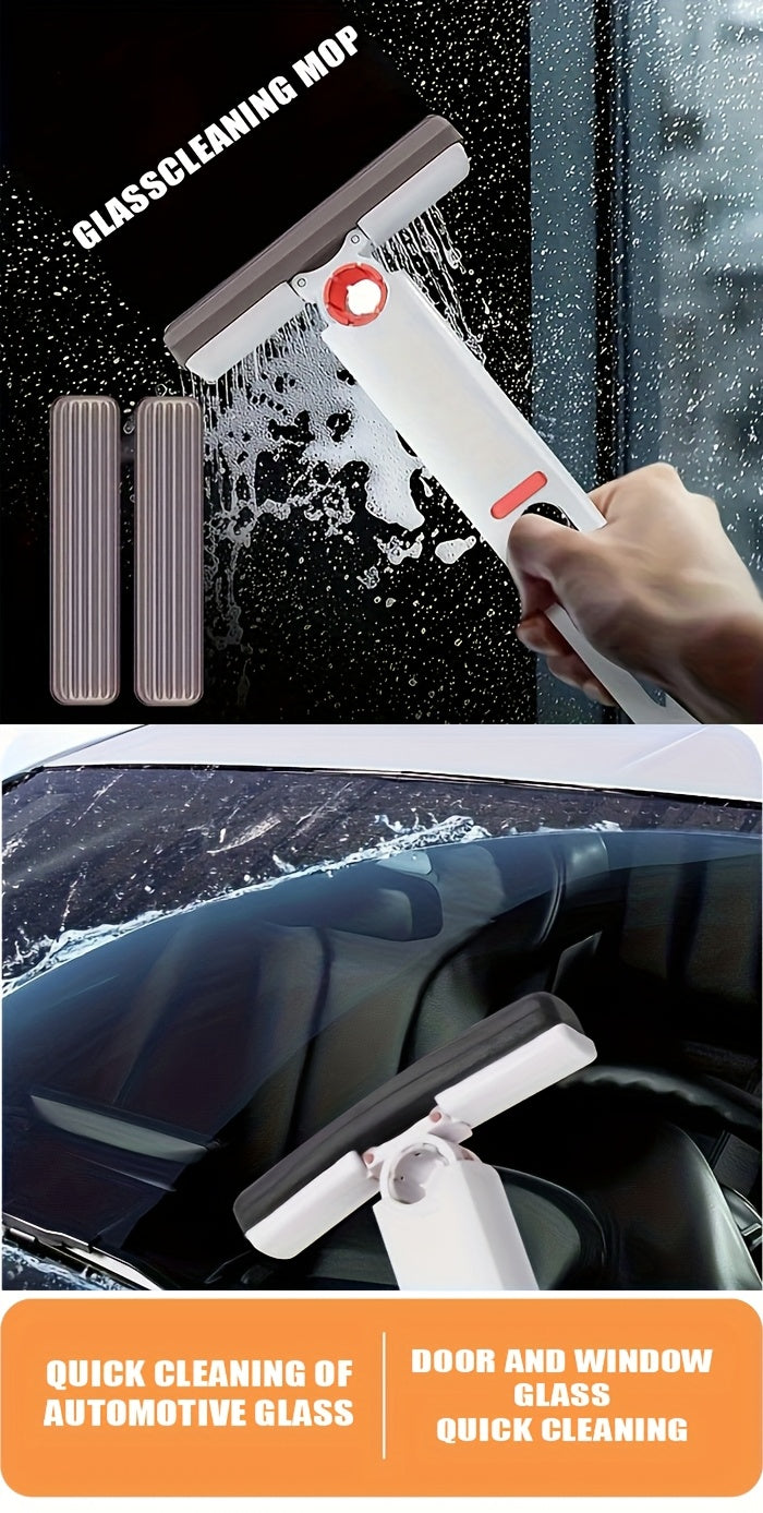 Mini Sponge Mop Set of 2 Adjustable Handle 4 Reusable Heads Self Squeezing Super Absorbent Portable Cleaner for Bathroom Kitchen Car Window Glass Home Office