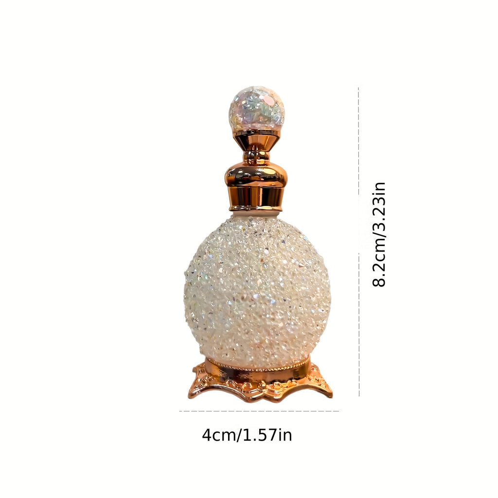 Vintage Crystal Arabic Style Empty Essential Oil Bottle 0.51oz - Portable Imitation Crystal Perfume Vial for Dressing Table, Travel & Gift Decoration