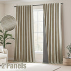 Faux Linen Blackout Curtains 2 Panels for Bedroom & Living Room – 100% Blackout, Back Tab & Rod Pocket, Thermal Insulated Farmhouse Drapes