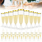 Plastic Champagne Flutes 50 Pack Gold Rim Shatterproof Reusable Wedding Party Glasses 5oz Clear PP Toasting Flute Set for Weddings Parties Buffets