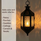Moroccan Hanging Candle Lantern with Chain – Vintage Boho Style Iron & Glass Tealight Holder for Home, Patio, Garden, Wedding & Ramadan Decor (23.5" Overall)