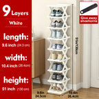 Stackable Shoe Rack Organizer 6 or 9 Tier – Plastic Vertical Shoe Shelf for Entryway, Hallway, Bedroom & Closet, Holds 6–9 Pairs, Easy Assembly, Black or White