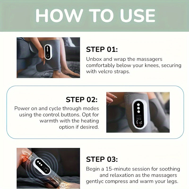 Cordless Air Compression Leg Massager Circular Calf Press 3 Intensities for Feet Legs Thighs Knees Easy to Use Gray Gift for Mom Dad