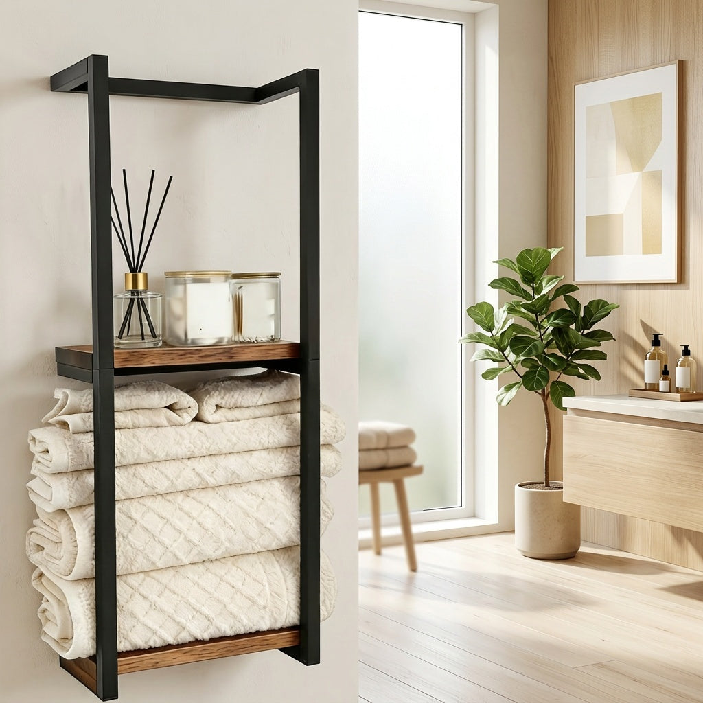 2-Layer Wall-Mounted Towel Rack 11.2 Inch Space Saving Organizer for Bathroom Bedroom Living Room Home Decor 1-Pack and 2-Pack