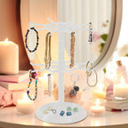 Rotating Jewelry Stand 2-Tier Black Plastic Necklace Bracelet Earring Keychain Hanging Organizer Display Rack for Dressing Table Counter – 360° Spinning Tabletop Jewelry Tower Holder