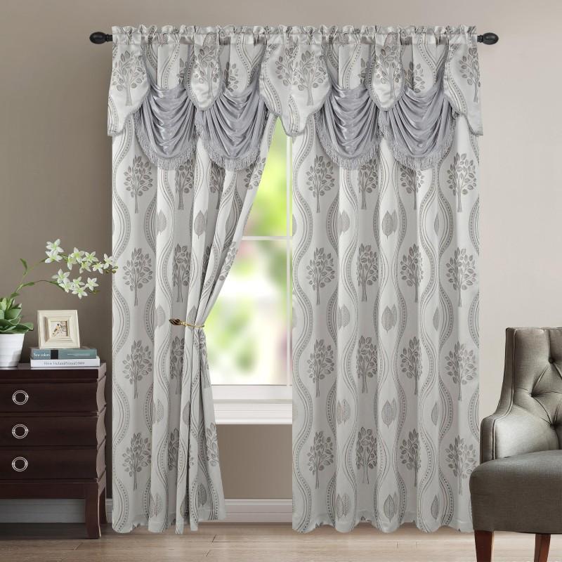 Aurora Jacquard Room-Darkening Curtain Panels with Waterfall Valance – 54” × 84” | Set of 2