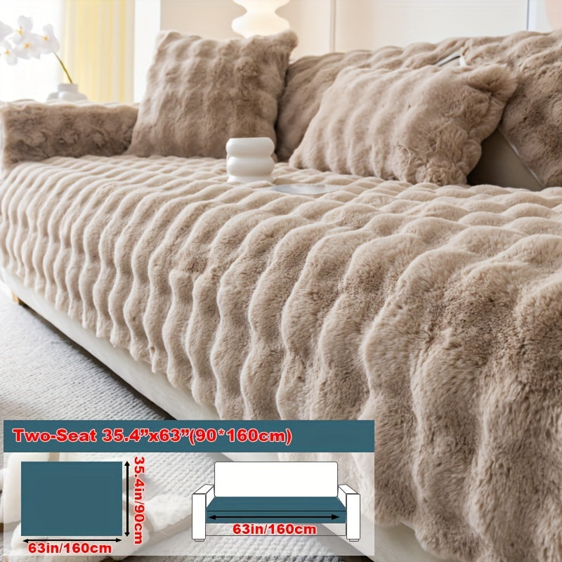 Faux Rabbit Fur Plush Sofa Cover Thick Milkskin Split Slipcover Cozy Winter Warmth Pet Friendly Machine Washable 1 2 3 4 Seater Living Room Bedroom Office