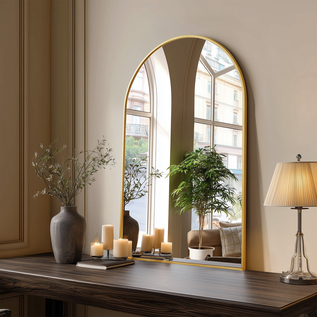 Arched Bathroom Mirror Wall Mounted Metal Frame Vanity Makeup Mirror in Gold or Black – 22x30, 24x36, 26x38 Inch for Bathroom Bedroom Entryway & Living Room