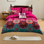 Bohemian Print Quilt Set 2/3pcs - Soft Microfiber Lightweight All-Season Bedding for Double Bed Large and Extra Large Perfect Gift for Valentine's Day Wedding and Girls