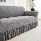 Jacquard Fleece Sofa Slipcover Ruffle Skirt High Stretch Full Coverage Non-Slip Machine Washable Pet-Friendly Couch Cover Single 2 4 Seater Living Room Bedroom Office Grey