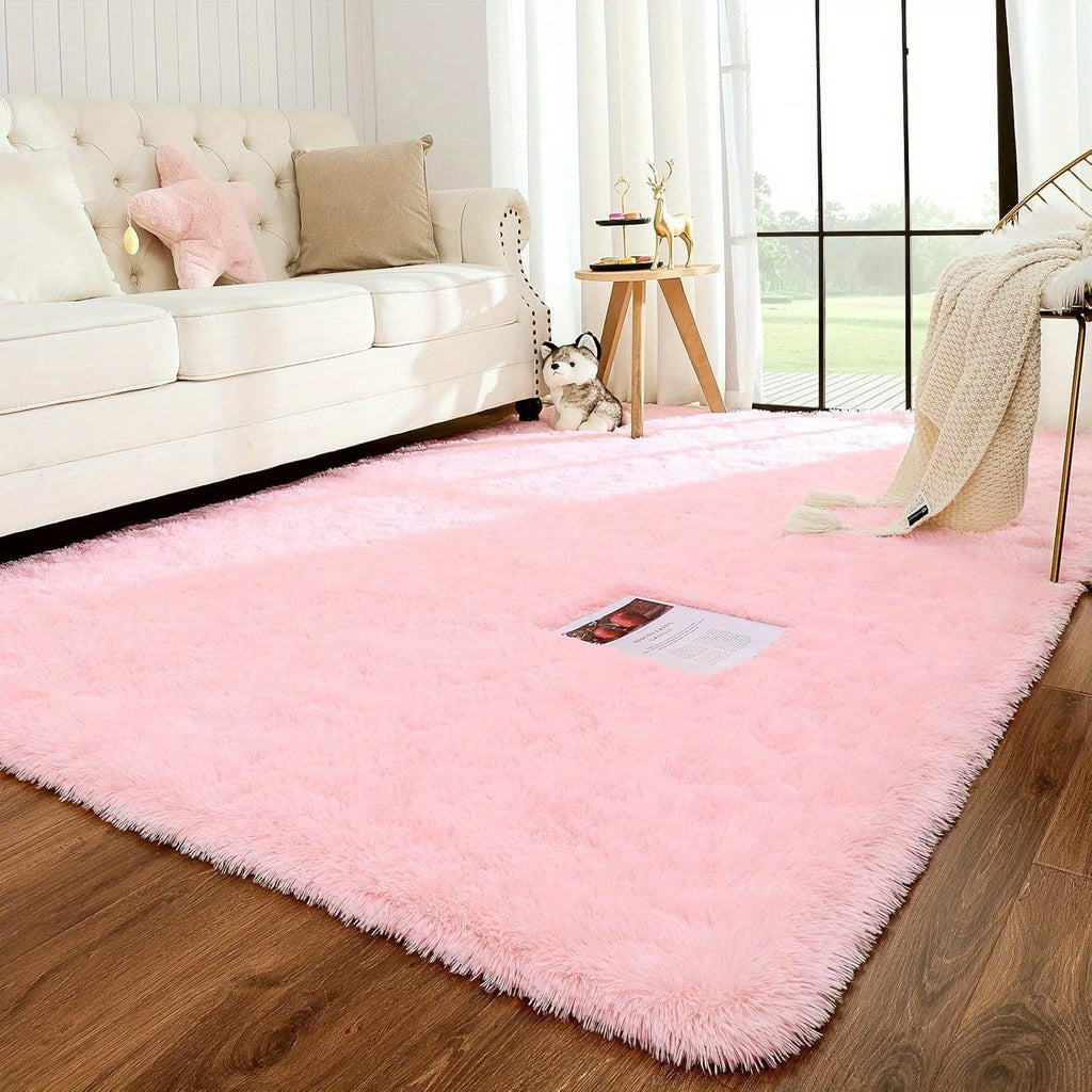 Pink Soft Shaggy Area Rug for Living Room & Bedroom - Fluffy Non-Slip Thickened Carpet for Bedroom, Dormitory & Home Decor, Moisture Resistant Easy Clean in 4x6, 5x8, 6x9, 8x10 Ft