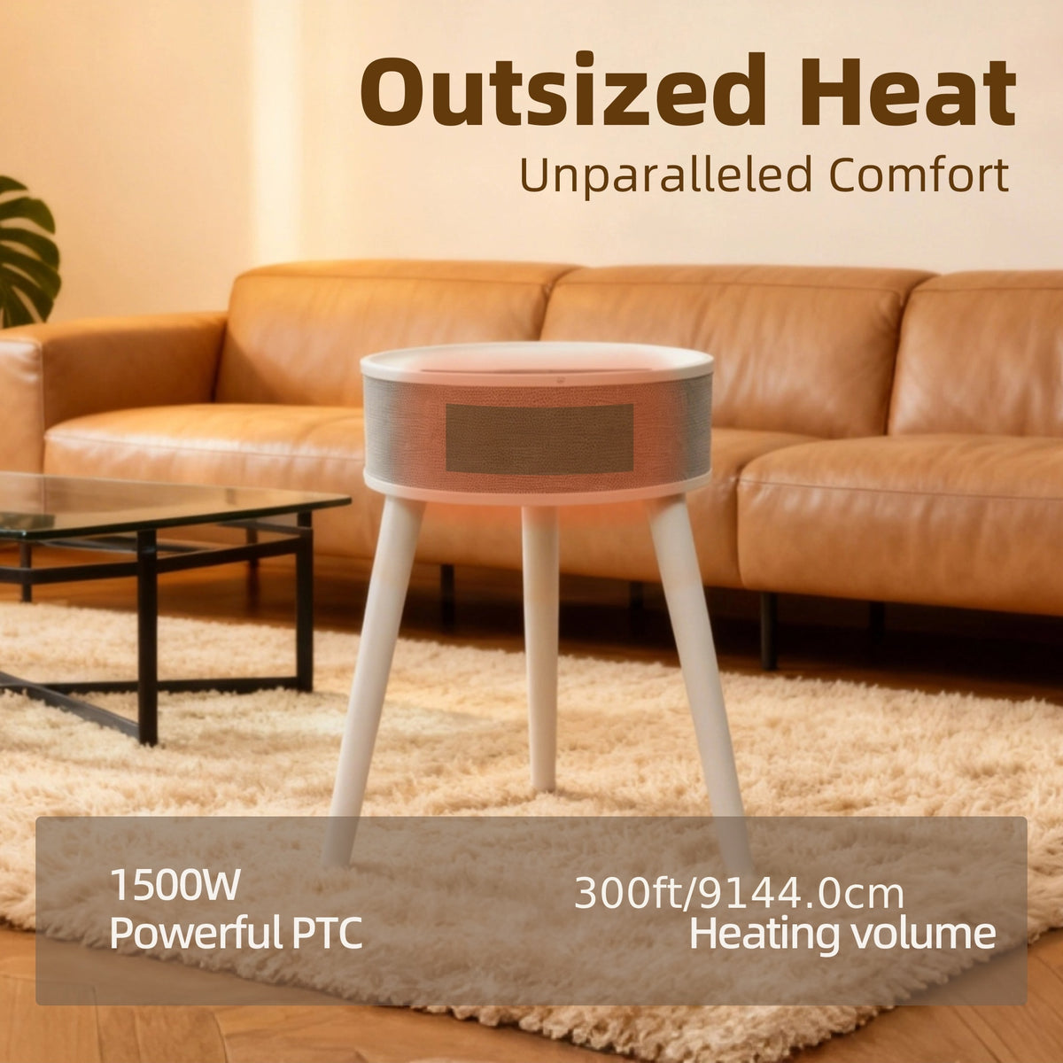 PTC Ceramic Space Heater 1500W – LED Display, Remote, Auto-Oscillating Tripod Side Table Design | Portable Freestanding | 600+ Sq Ft | White, Black, Grey