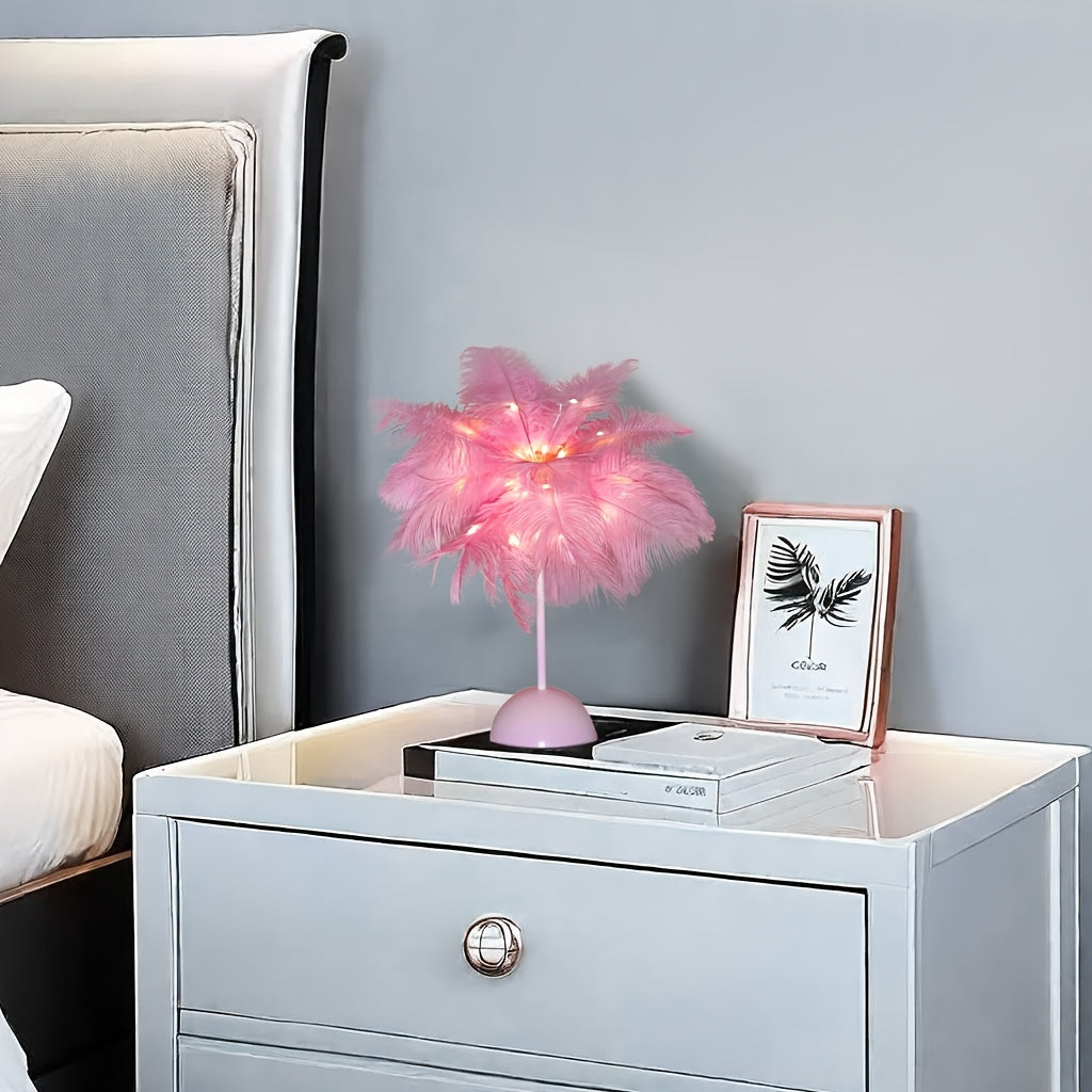 Feather LED Copper Wire Table Lamp Night Light – 40-Head Romantic Atmosphere Light for Bedroom, Living Room, Birthday & Valentine's Day Decor