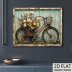 Shabby Chic Canvas Wall Art – Vintage Blooming Flower Country Landscape Painting with Wood Background, Farmhouse Pastoral Wall Decor for Living Room & Kitchen, High-Quality Print Wrap-Around Frame