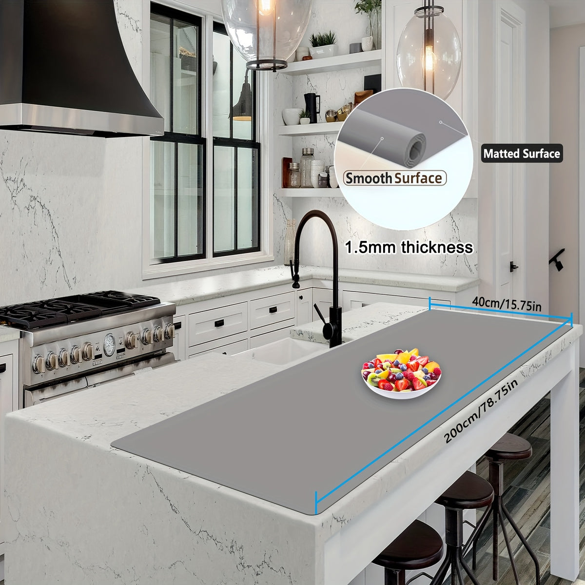 Silicone Kitchen Counter Mat Extra Large, Nonslip Heat Resistant Countertop Protector, Nonstick Waterproof Craft Mat & Table Placemat, Multi-Size in Gray, Black & Translucent