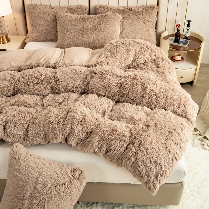 Plush Duvet Cover Set 3 Piece Ultra-Soft Warm Comforter Cover Twin Full Queen King 8 Colors for Bedroom Guest Room Dorm