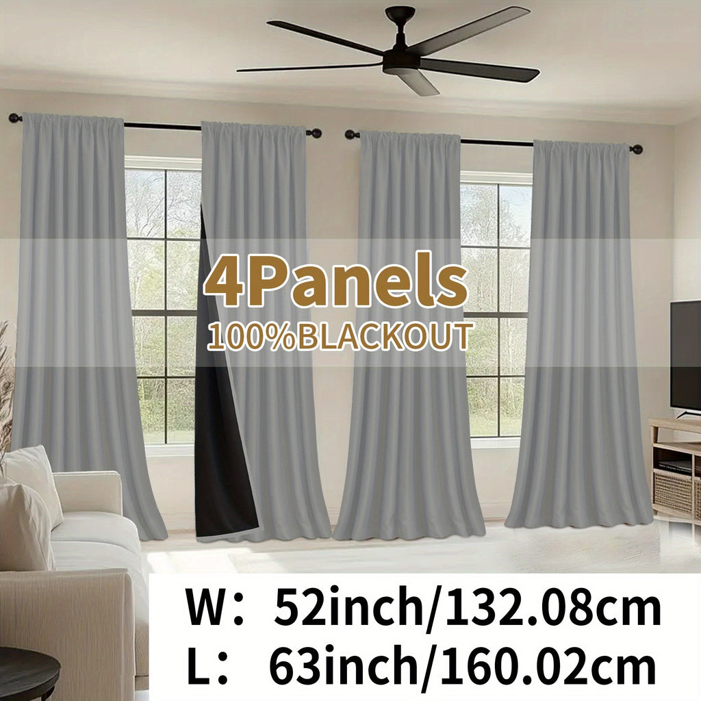 Blackout Curtains Rod Pocket 4 Panels - Thermal Insulated Room Darkening Noise Reducing Matte Drapes for Bedroom Living Room Office, 9 Colors 11 Sizes
