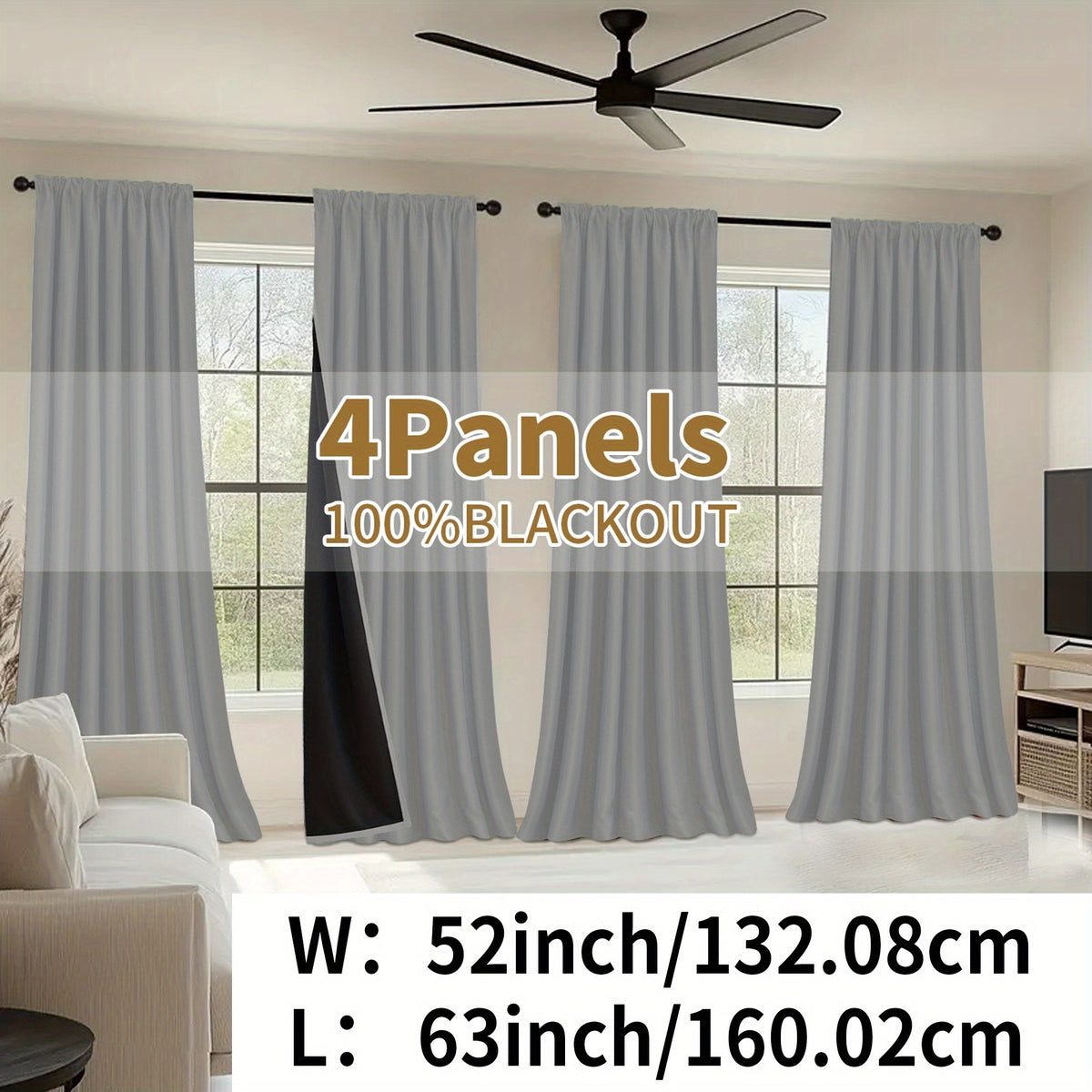 Blackout Curtains Rod Pocket 4 Panels - Thermal Insulated Room Darkening Noise Reducing Matte Drapes for Bedroom Living Room Office, 9 Colors 11 Sizes
