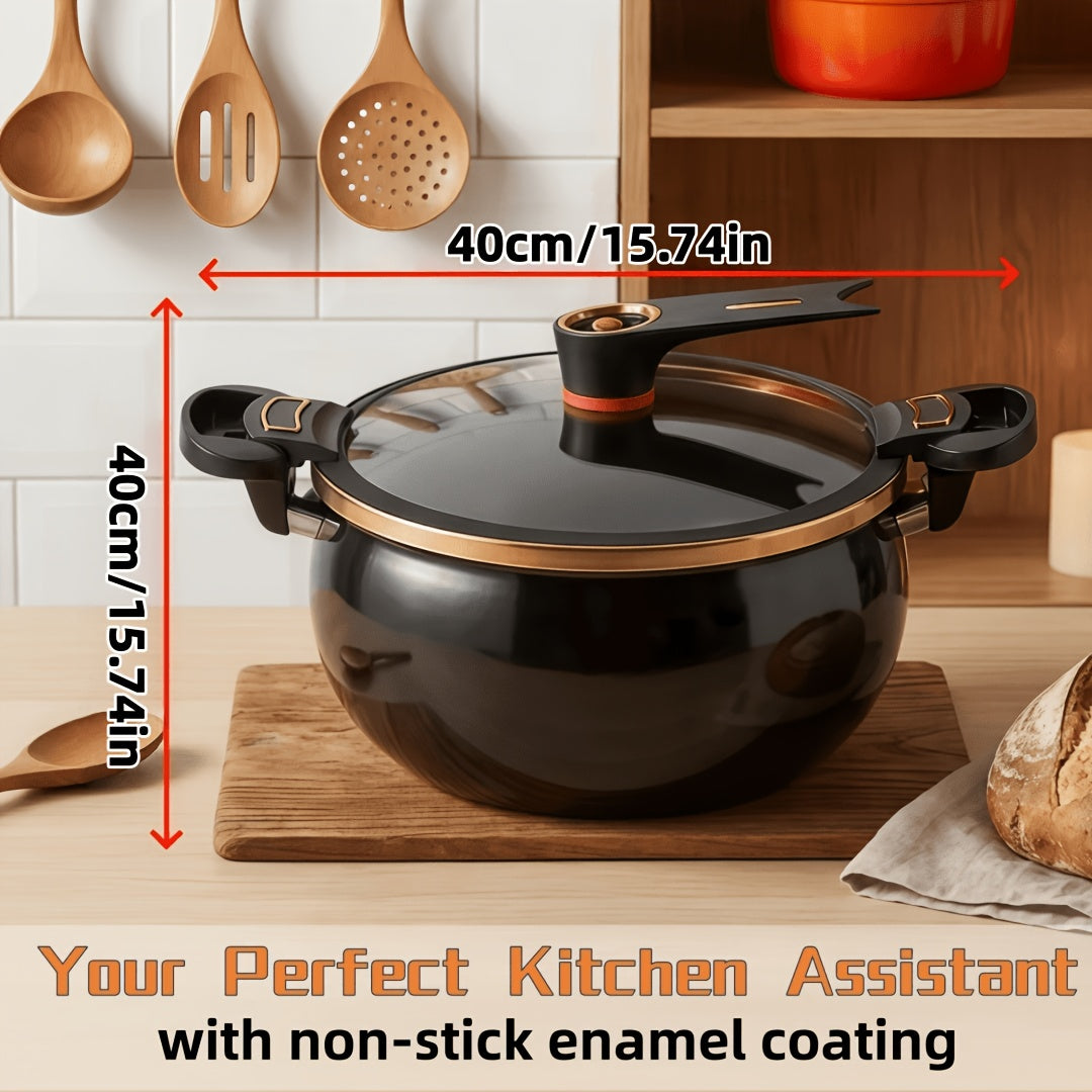 8.45QT Large Capacity Non-Stick Braiser Soup Pot with Twist-Lock Handle – Fast Even Heating, Gas Induction & Fire Pit Compatible for Home Restaurant & Camping