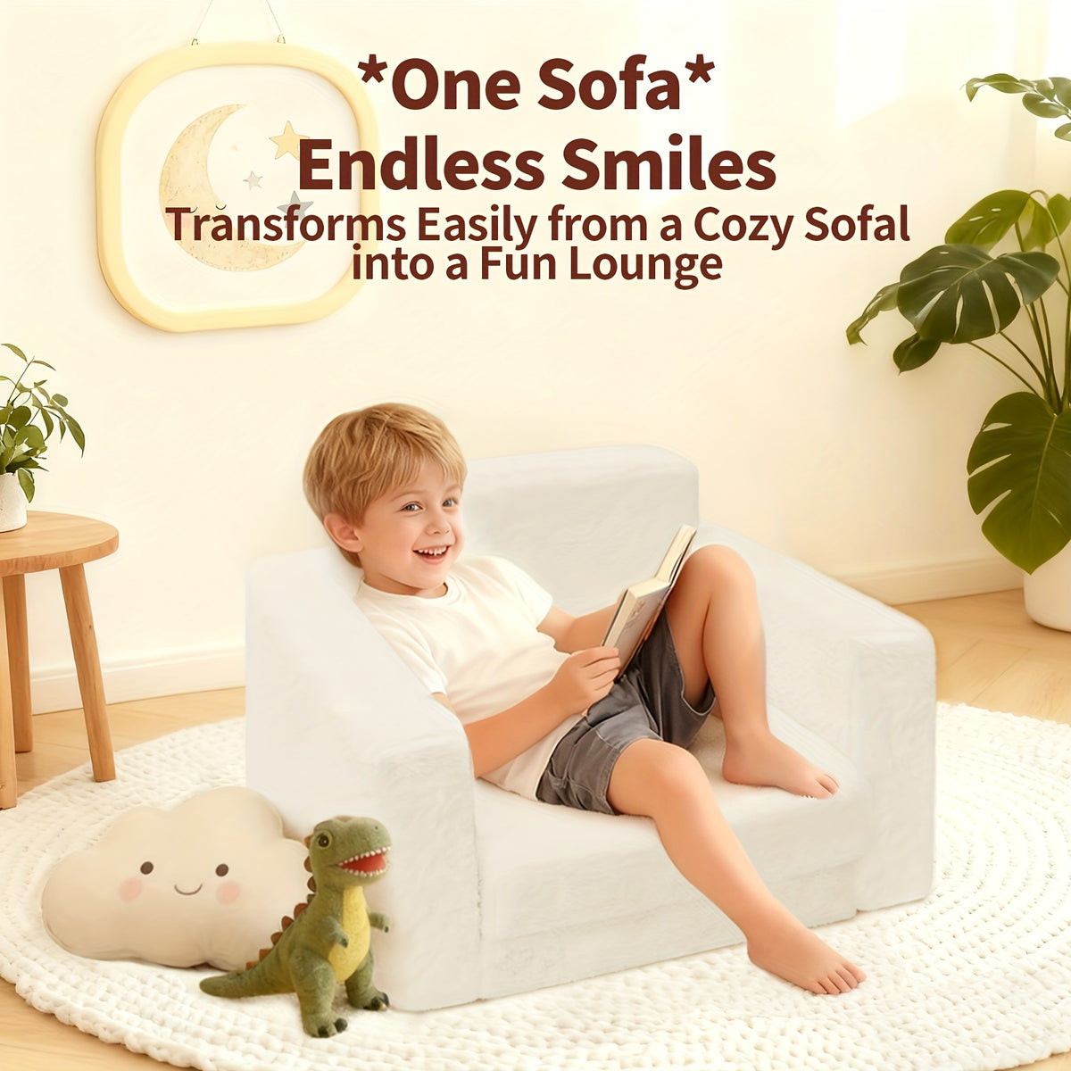 Kids Sofa Chair 2-in-1 Convertible Recliner – Soft Plush Velvet with Storage Pocket & Armrest Pockets, Folding Lounge Chair for Boys & Girls | Pink, Grey & White