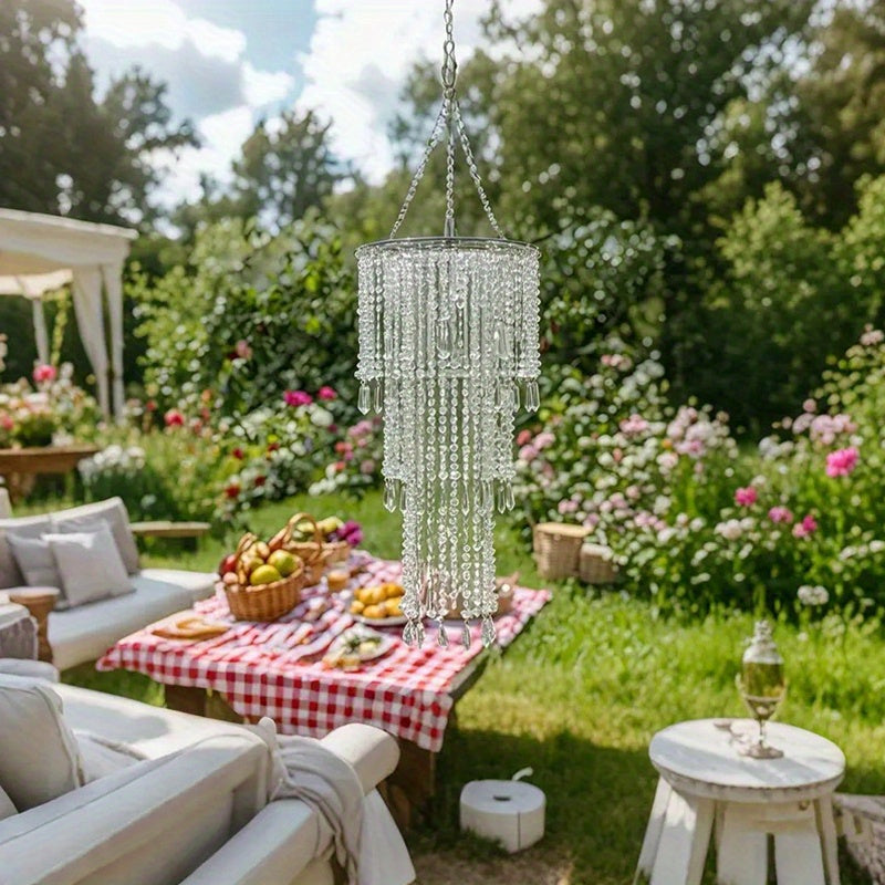Crystal Chandelier Lampshade Acrylic Beaded Branch Ceiling Pendant Light Fixture for Wedding Party Living Room Home Decor