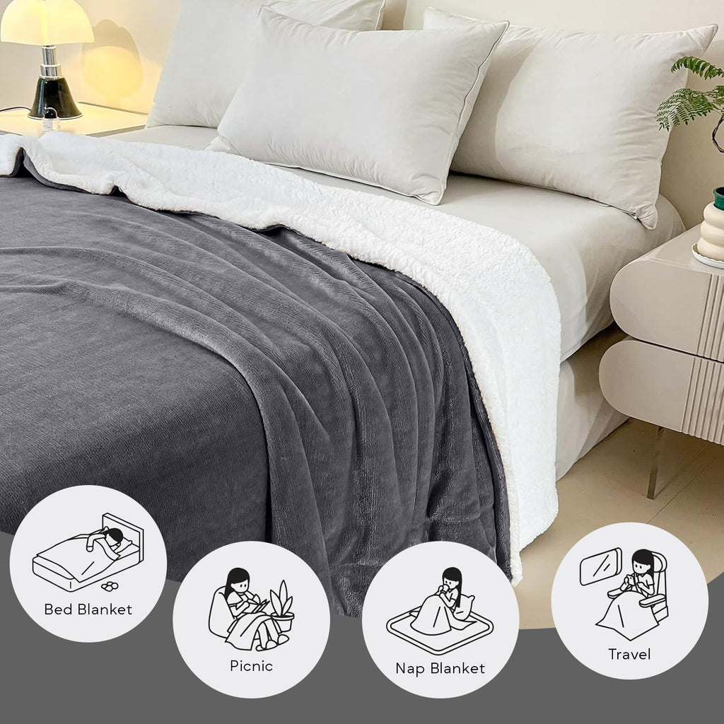 480GSM Heavy Sherpa Fleece Blanket Double-Sided Reversible Warm Throw for Couch Bed Office Travel All Season Comfort Sofa Decoration Holiday Gift