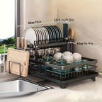 2-Tier Dish Drying Rack with Drainboard - Large Capacity Kitchen Counter Dish Drainer with Utensil Holder - Space-Saving Dish Rack for Kitchen Sink and Counter