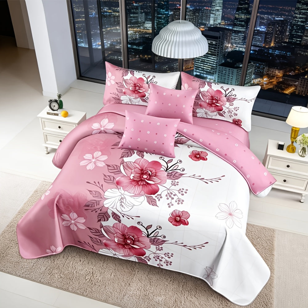 Teal Floral Comforter Set 2/3pcs - Gradient Oil Painting Style Elegant Botanical Floral All-Season Luxury Quilt Set Soft Lightweight Breathable Microfiber Twin Queen King