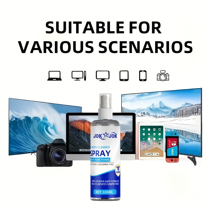 Screen Cleaner Spray Kit – Phone & Computer Screen Polishing Spray with Towel & Dust-Free Cloth for TV, Keyboard, Glasses & Camera