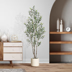 Faux Olive Tree in White Pot – 5/6/7 Ft Multi-Trunk Tall Artificial Olive Plant with 450/630/810 Lifelike Leaves & Fruits, Perfect for Indoor Outdoor Living Room Home Office Holiday Decor
