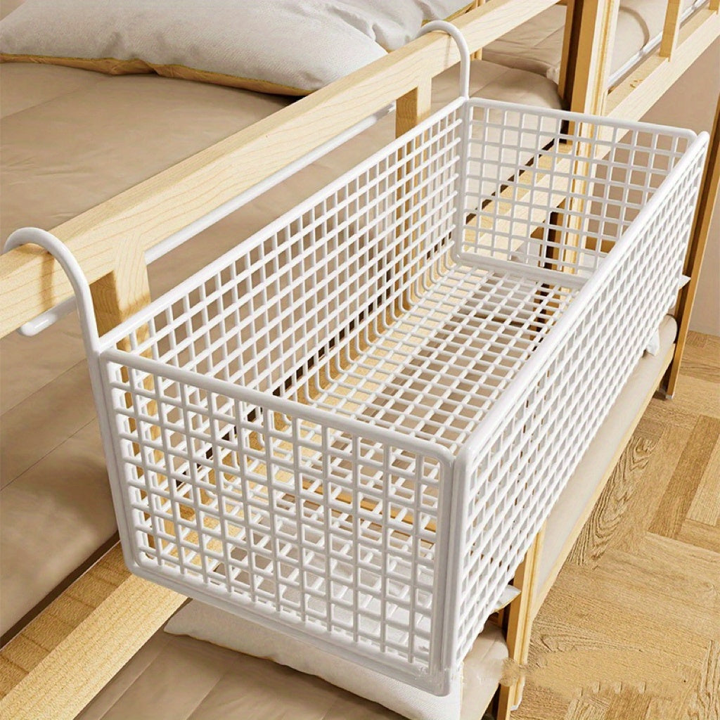 Door Back Hanging Mesh Basket Black Metal Storage Rack – Woven Mesh Iron Frame Over-Door Space-Saving Organizer for Dormitory, Bedroom & Wardrobe, Multi-Functional Shelf Basket
