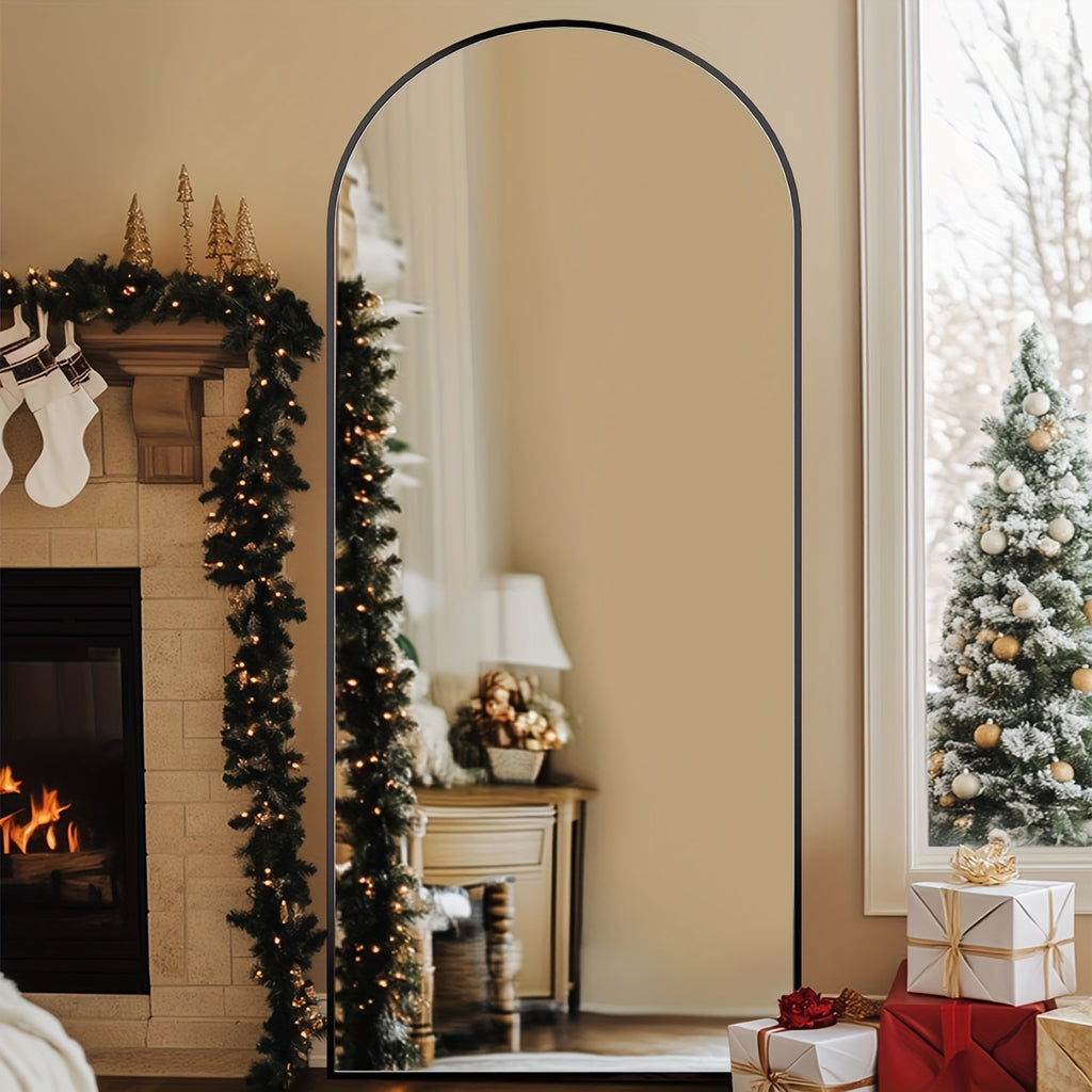 Full Length Floor Mirror Arched Freestanding Large Full Body Standing Mirror with Sturdy Base Polished Surface for Bedroom Living Room Bathroom Space Enhancing Home Decor