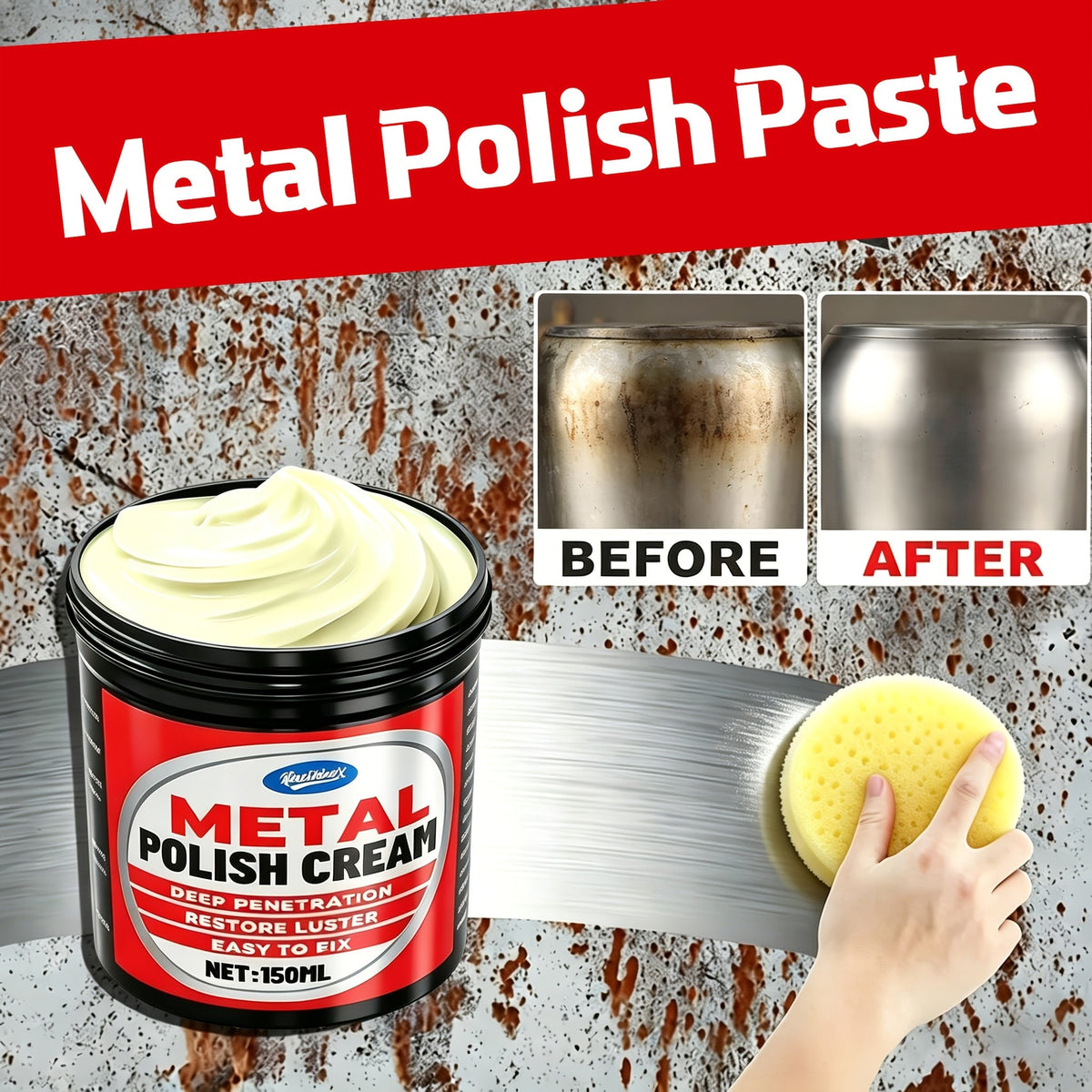 Metal Polishing Paste Multi-Purpose Stainless Steel Restoring Cream for Kitchen Appliances, Ovens, Range Hoods & Alloy Surfaces - Glycerin Formula, Smooth Finish, Long-Lasting Shine