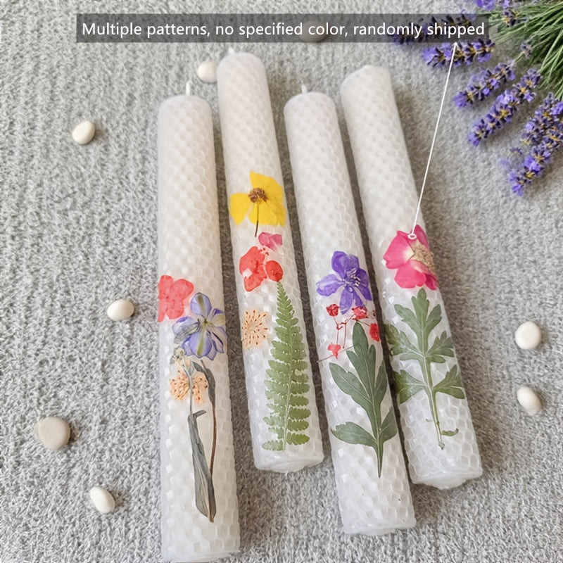 Floral Cone Shaped Decorative Candles 4 Pack 10 Inch Cylindrical Beeswax Taper Candles for Holiday Parties Valentine's Day Mother's Day Wedding Table Centerpiece Home Decor Gift