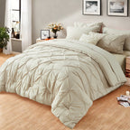 Luxury Pleated Comforter Set 5/7 Pcs – Soft Plush Fiber Fill, Quilted Comforter, Fitted Sheet, Flat Sheet, Pillowcases & Shams, Twin Full Queen King Year-Round Bedding