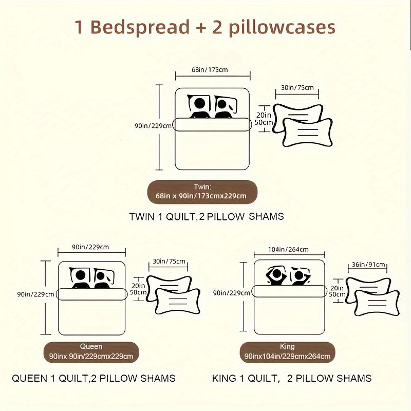 Patchwork Quilted Bedspread Set 3 Piece – Active Print 100% Polyester Quilt with 2 Pillow Shams, 90G Fill Machine Washable Soft Breathable All-Season Bedding for Bedroom & Dorm