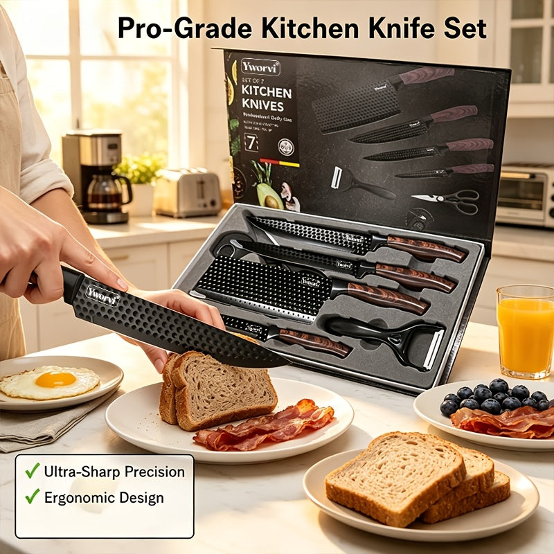 Professional Kitchen Knife Set Ultra-Sharp Stainless Steel with Knife Block & Gift Box – Chef’s Knife, Peeling Knife, Utility Knife & Scissors, Ergonomic Kitchen Gift for Family