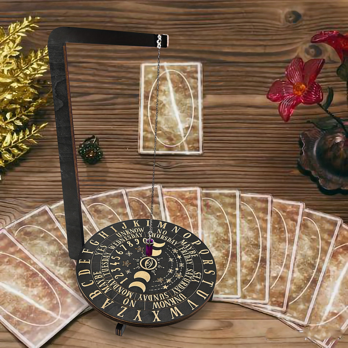 Wooden Pendulum Stand 3D Divination Crystal Display Holder | Witchcraft Altar Supplies, Necklace Display Stand for Meditation, Crystal Rituals, Boho Witch Room Decor
