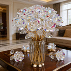 Crystal Rose Bouquet 20pcs Sparkling Eternal Artificial Crystal Flowers, Realistic Faux Rose Set for Weddings, Valentine's Day, Mother's Day, Anniversary, Birthday & Holiday Centerpiece Decoration