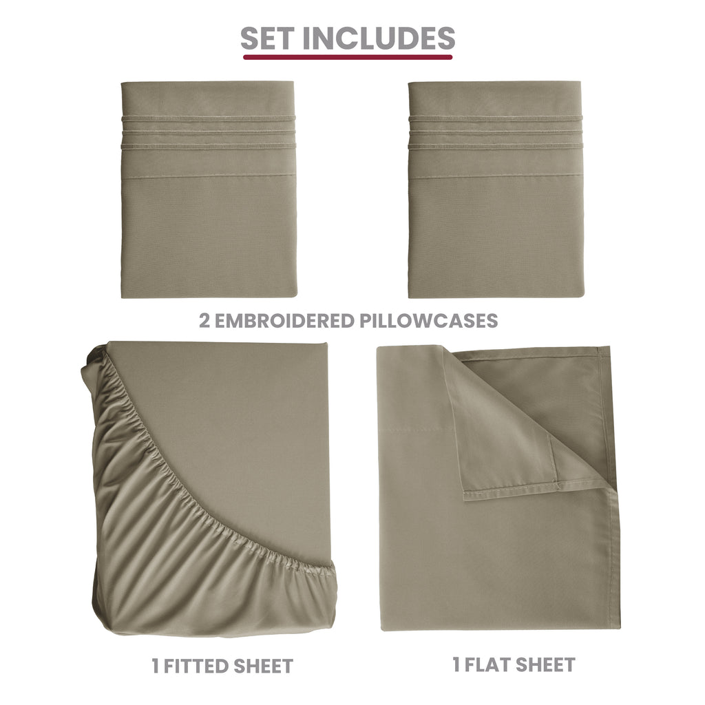 Brushed Microfiber Bed Sheet Set 6 Piece with Embroidered Pillowcases - Hotel Luxury Deep Pocket 16 Inch, Soft Breathable All Season, 24 Colors, Twin Twin XL Full Queen King Cal King