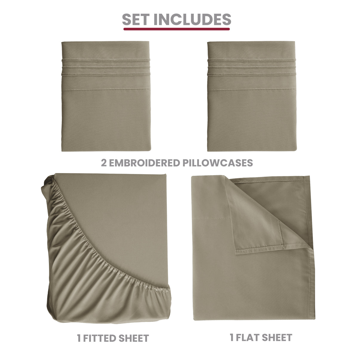 Brushed Microfiber Bed Sheet Set 6 Piece with Embroidered Pillowcases - Hotel Luxury Deep Pocket 16 Inch, Soft Breathable All Season, 24 Colors, Twin Twin XL Full Queen King Cal King