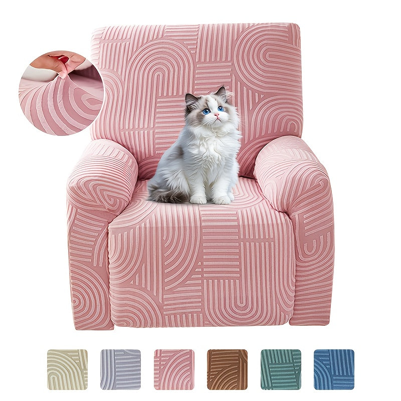 Elastic Jacquard Recliner Chair Cover Single Seat – Stretch Armchair Slipcover Furniture Protector for Living Room Bedroom Office, 6 Colors (Pink Blue Green Camel Gray Beige)